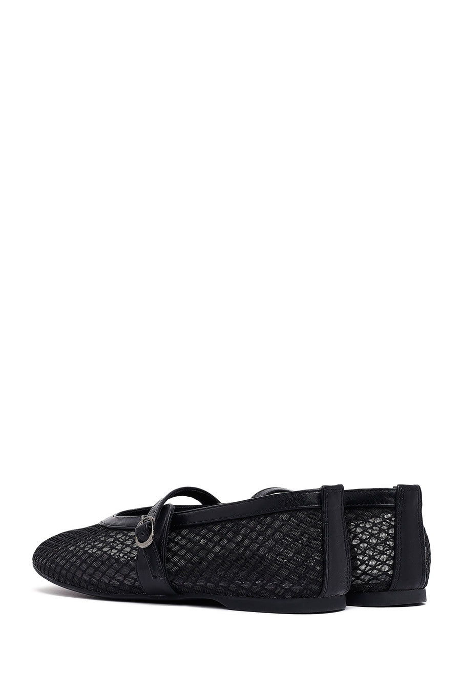 Women's Black Mesh Buckle Ballet Flats