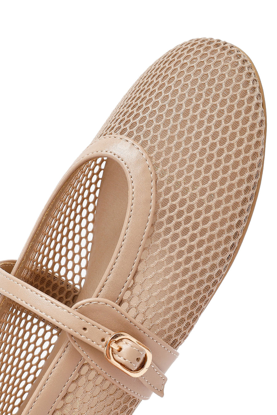 Women's Beige Mesh Buckle Ballet Flats