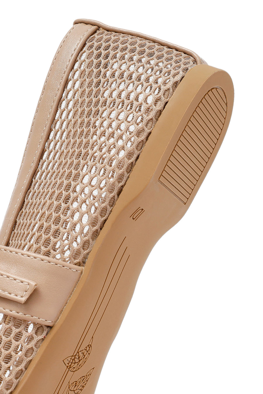Women's Beige Mesh Buckle Ballet Flats