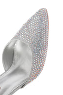 Women's Grey Stoned Open Back Thin Heeled Shoes | Derimod