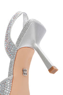 Women's Grey Stoned Open Back Thin Heeled Shoes | Derimod