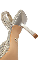 Kadın Altın Taşlı Arkası Açık İnce Topuklu Ayakkabı | Derimod