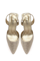 Kadın Altın Taşlı Arkası Açık İnce Topuklu Ayakkabı | Derimod