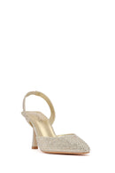 Kadın Altın Taşlı Arkası Açık İnce Topuklu Ayakkabı | Derimod