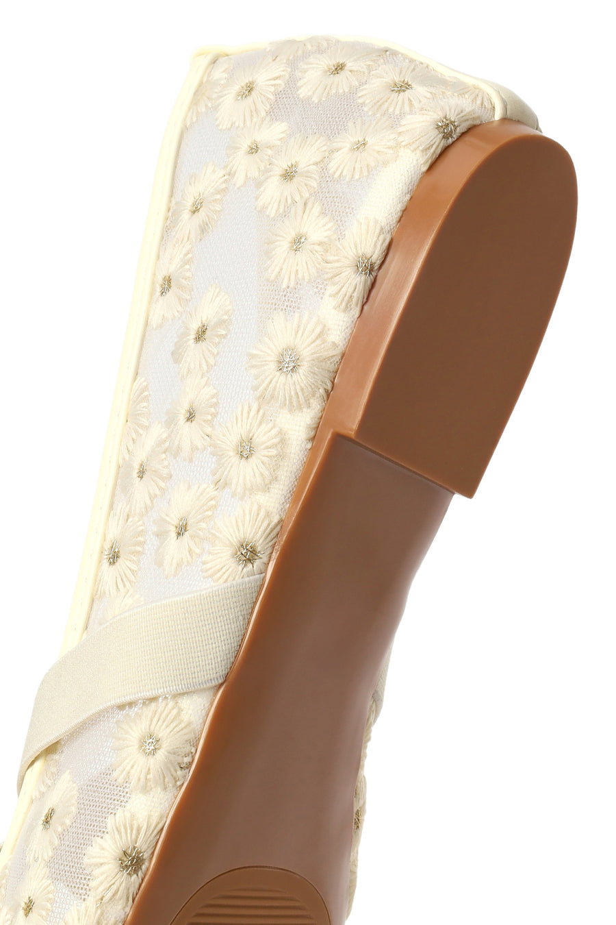 Woman Beige Patterned Fabric Ballet Flats