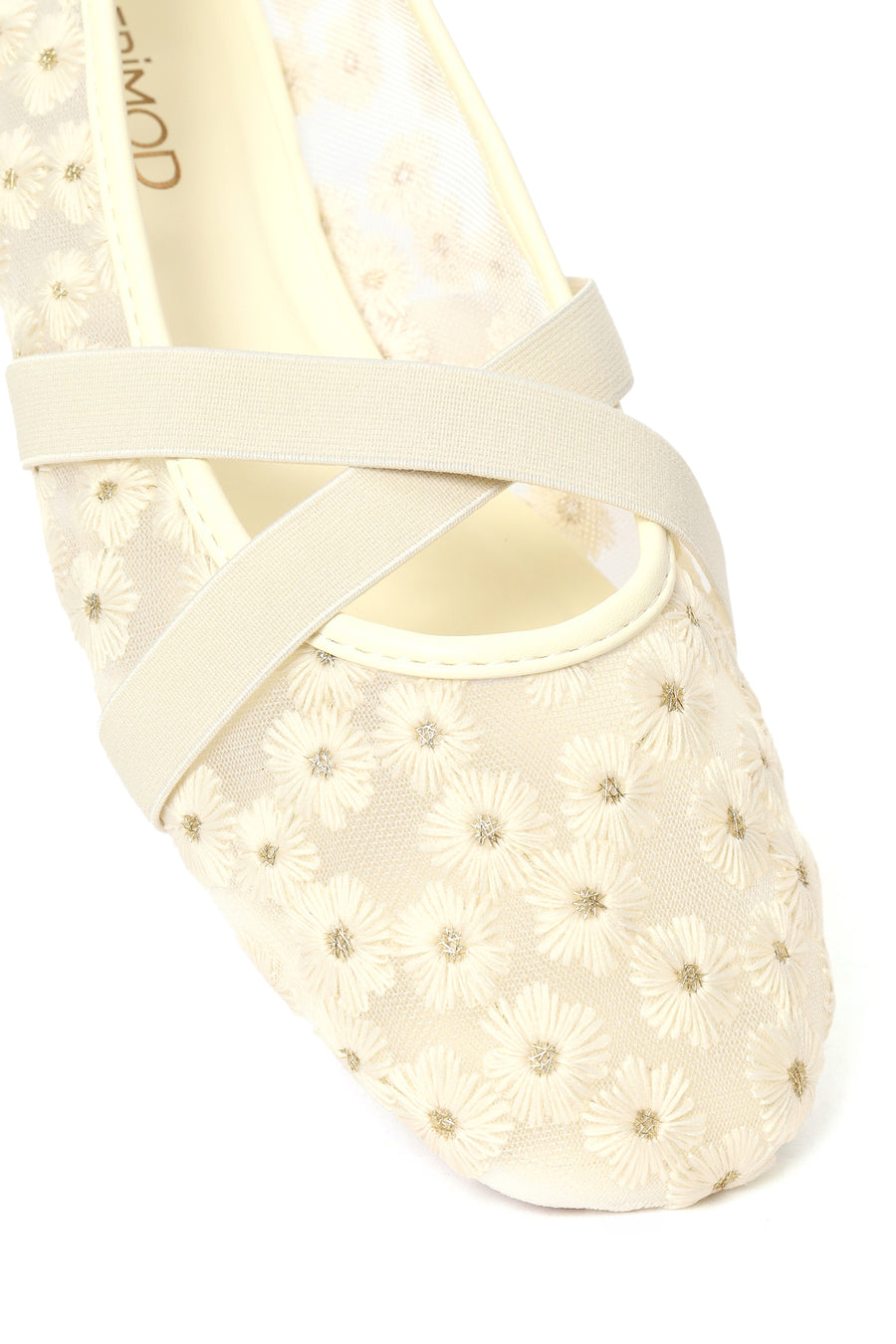 Woman Beige Patterned Fabric Ballet Flats