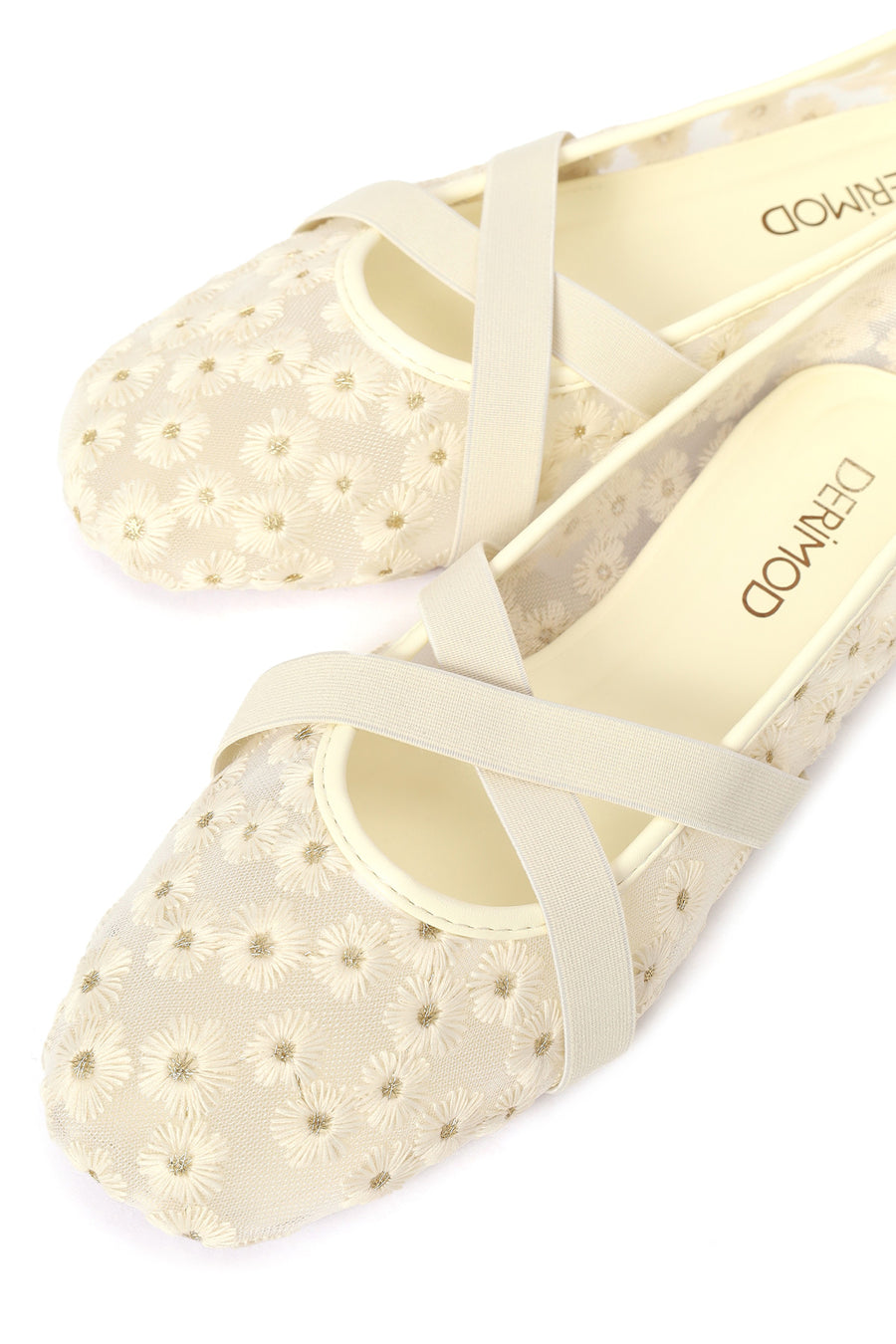 Woman Beige Patterned Fabric Ballet Flats
