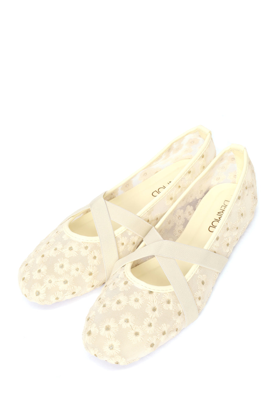 Woman Beige Patterned Fabric Ballet Flats