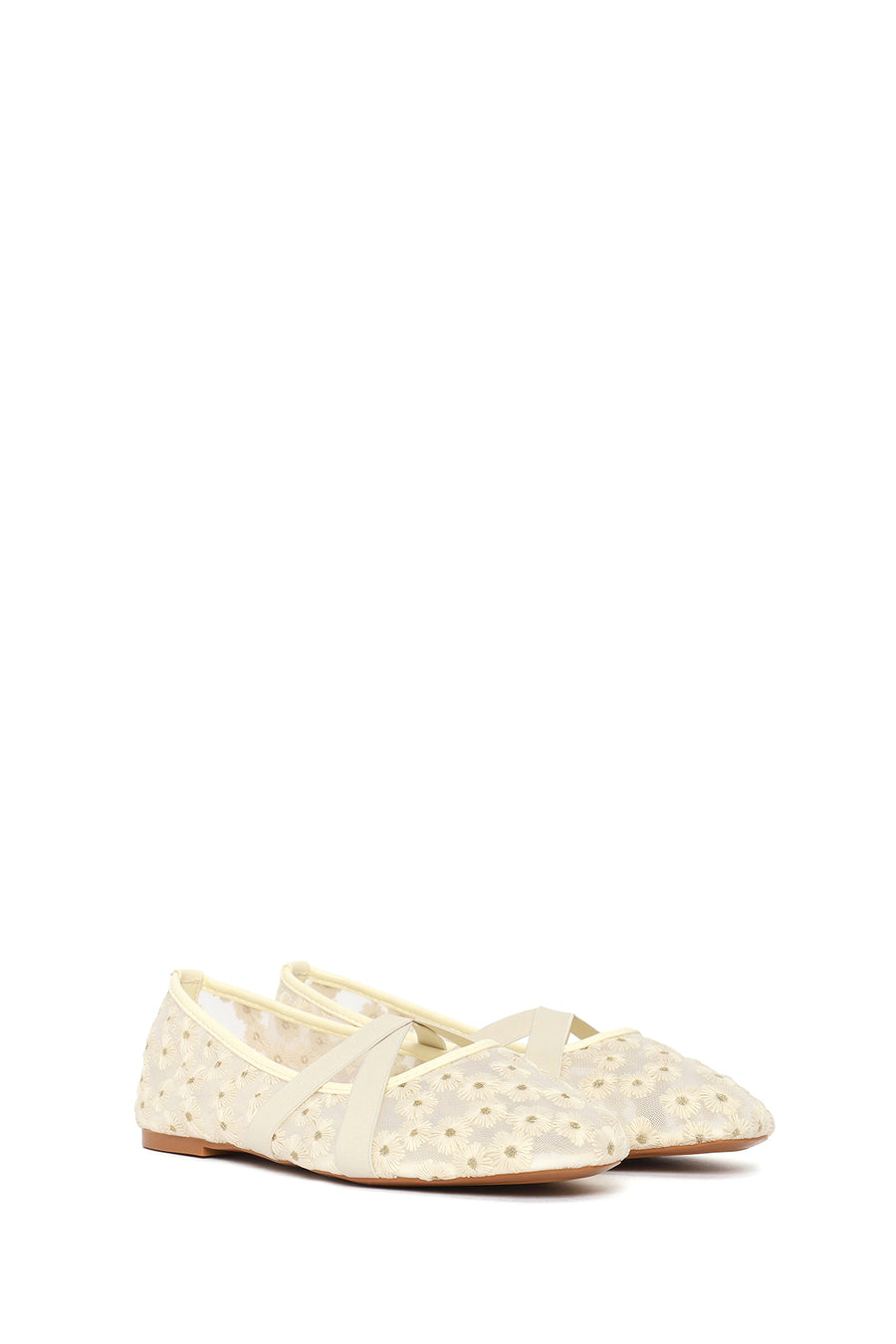 Woman Beige Patterned Fabric Ballet Flats