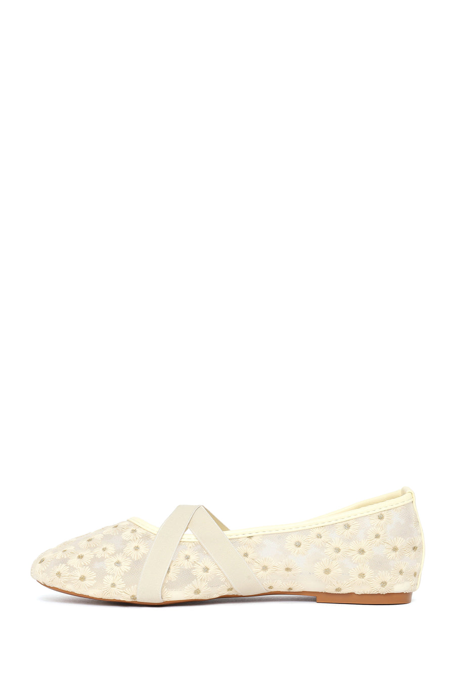Woman Beige Patterned Fabric Ballet Flats