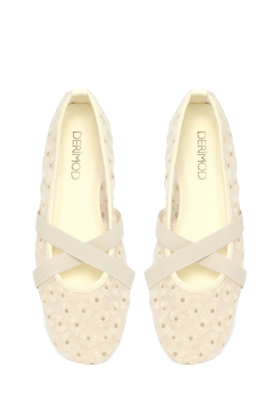 Woman Beige Patterned Fabric Ballet Flats