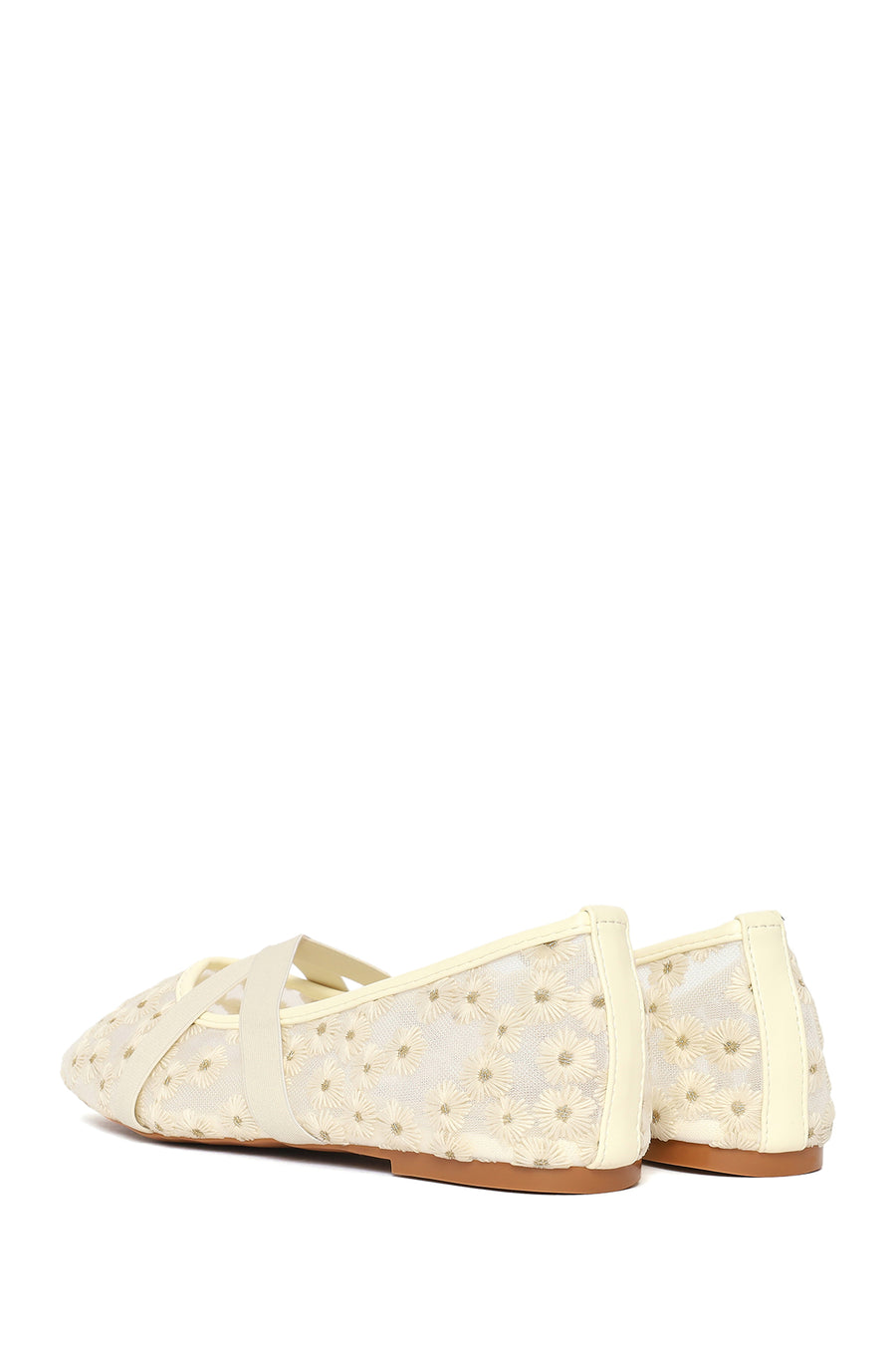 Woman Beige Patterned Fabric Ballet Flats