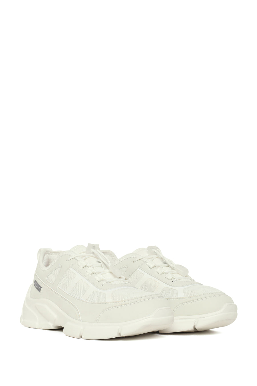 Woman White Lace-Up Chunky Platform Sneakers
