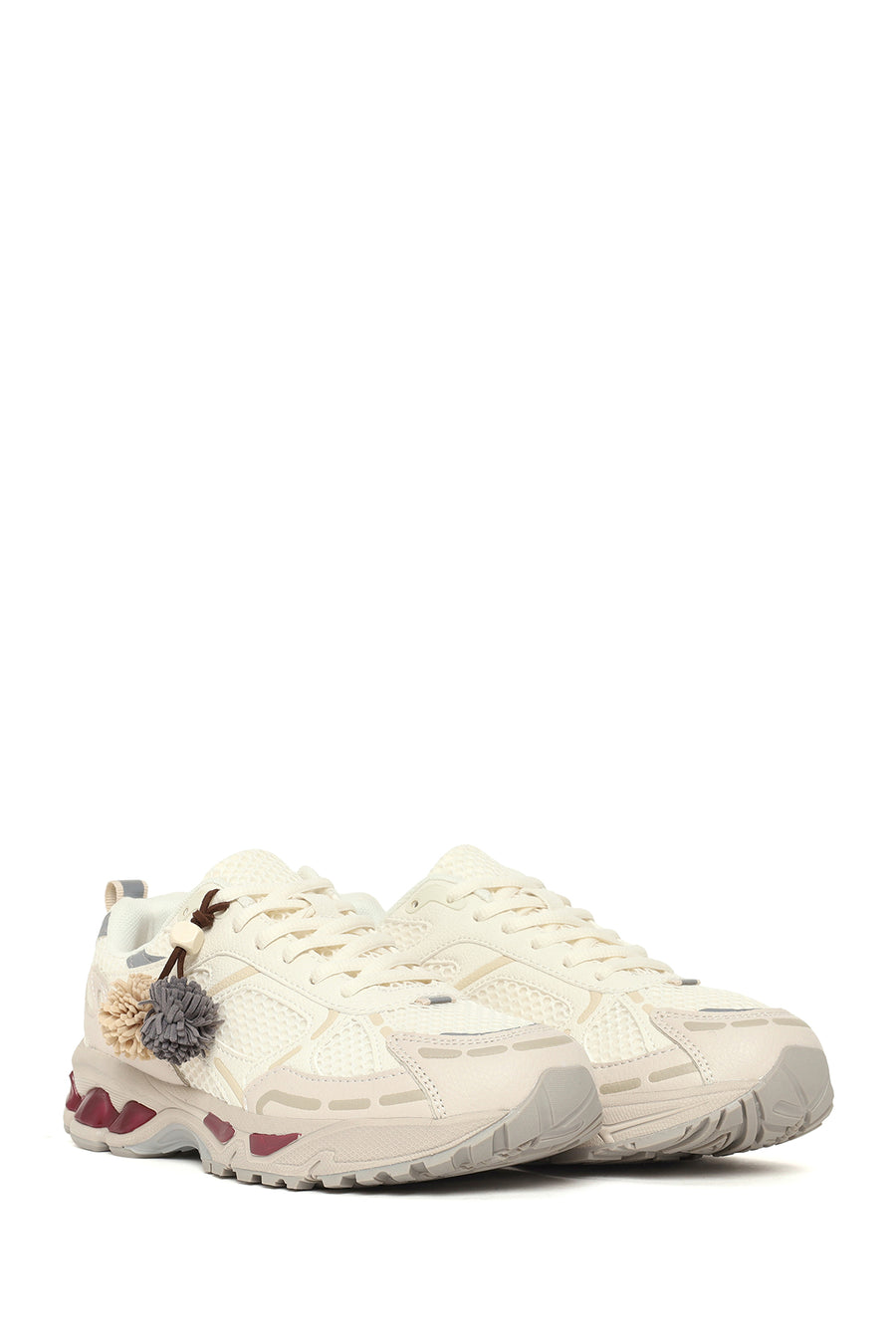 Woman Cream Lace-Up Charm Thick-Soled Sneakers