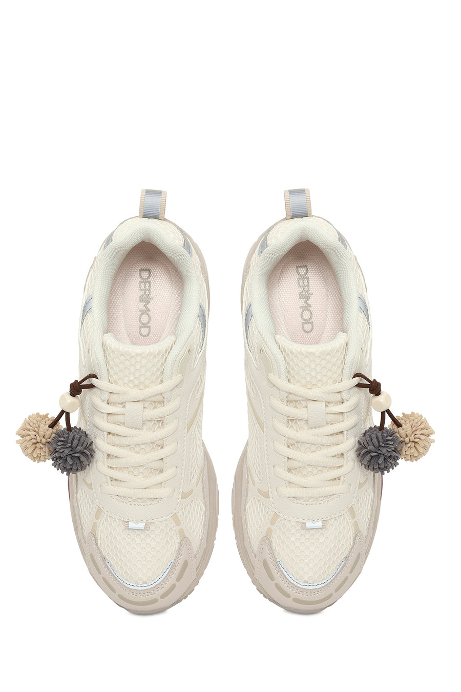 Woman Cream Lace-Up Charm Thick-Soled Sneakers