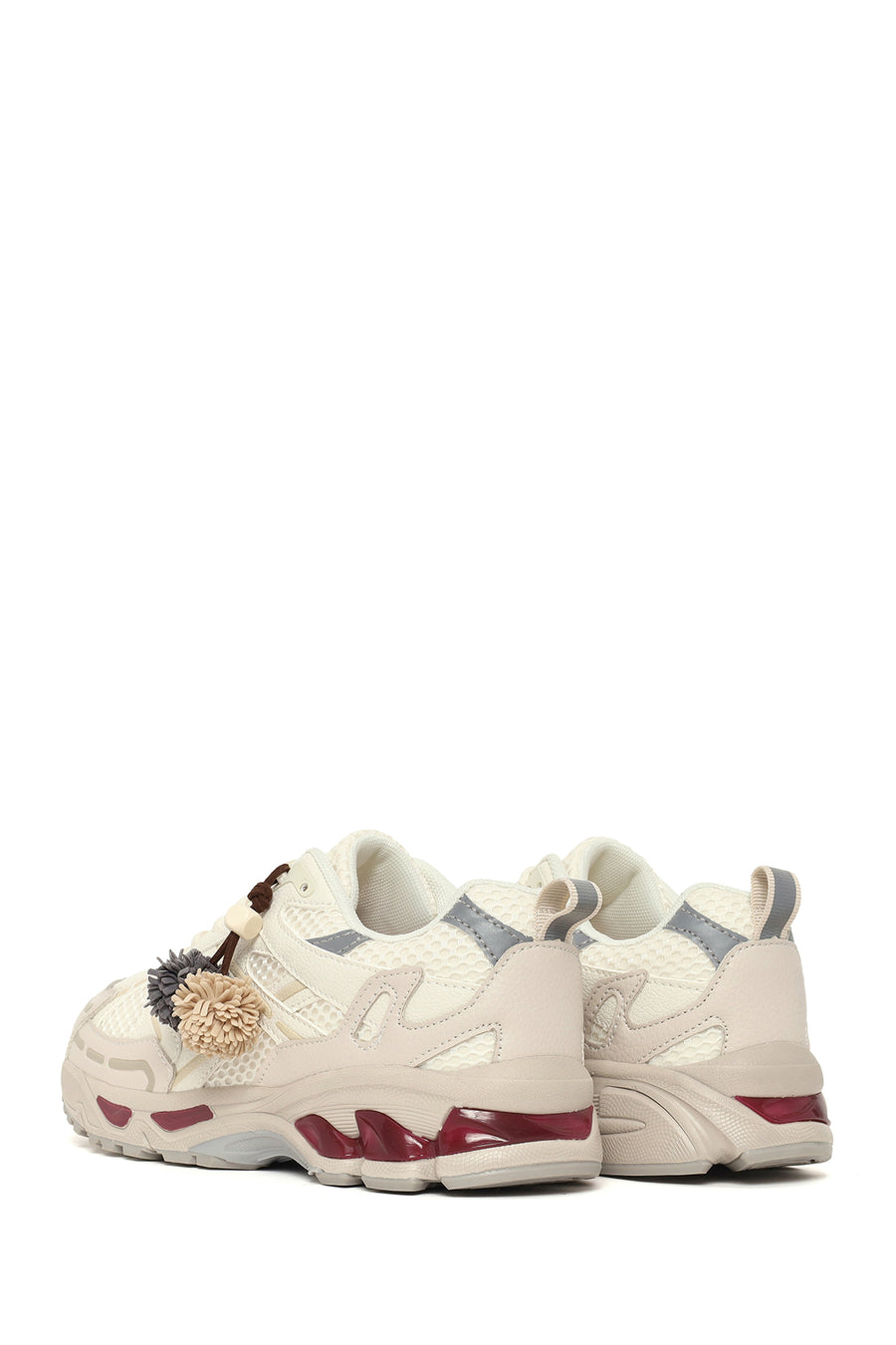 Woman Cream Lace-Up Charm Thick-Soled Sneakers