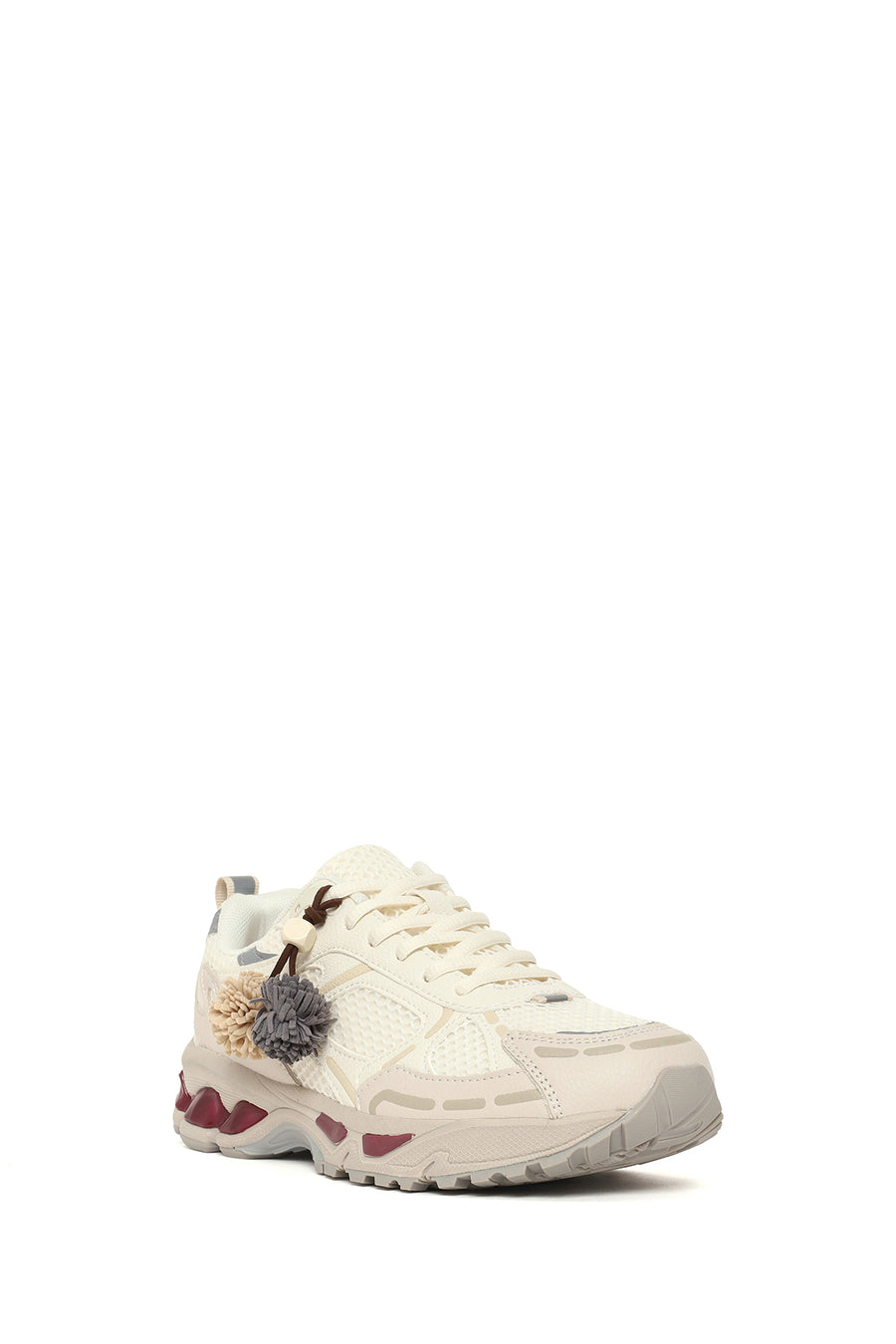 Woman Cream Lace-Up Charm Thick-Soled Sneakers