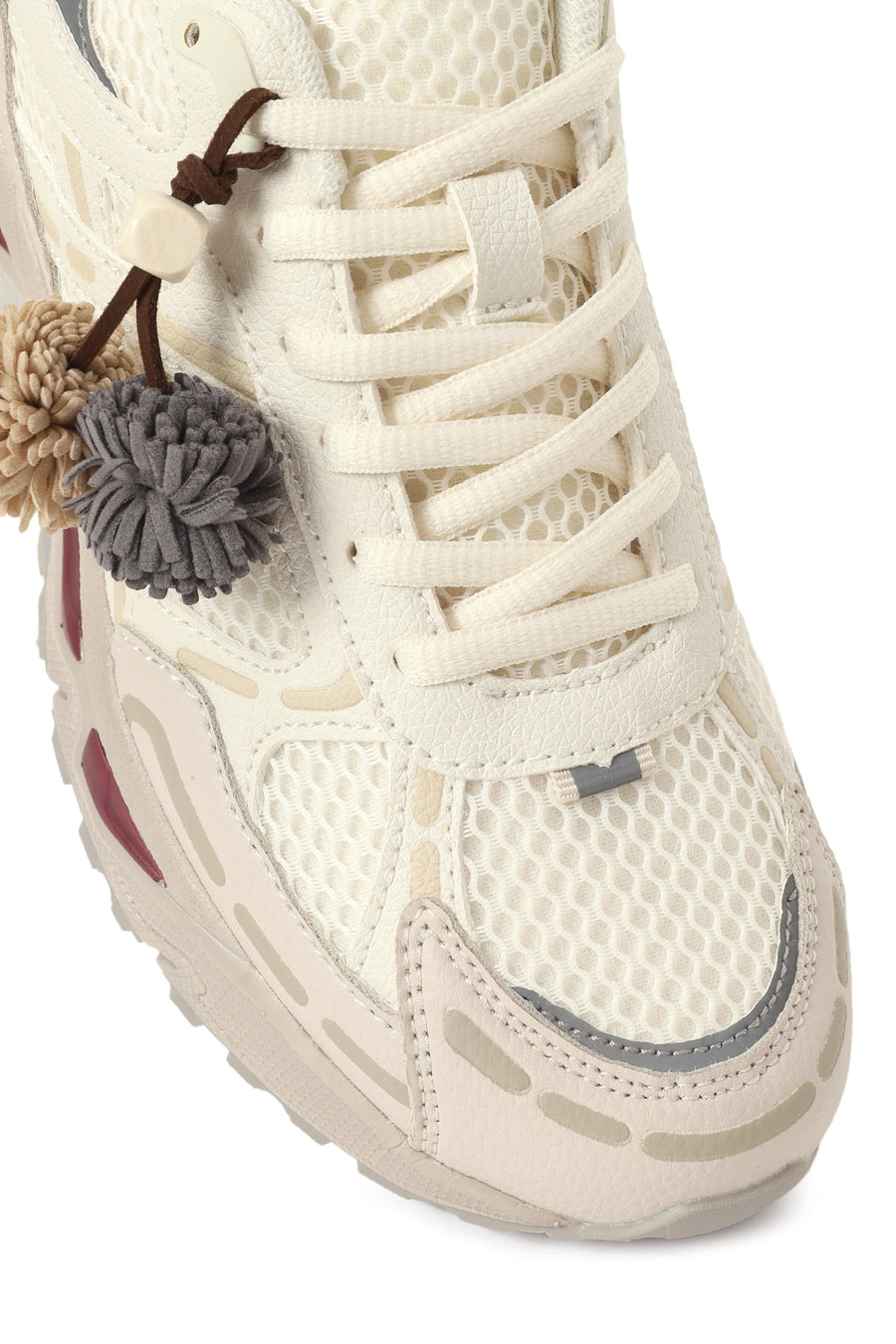 Woman Cream Lace-Up Charm Thick-Soled Sneakers