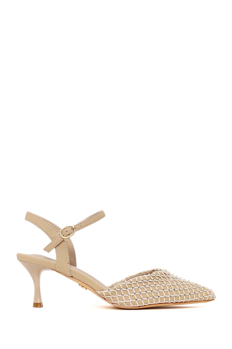 Woman Beige Ankle-Buckle Backless Jeweled Stiletto High Heel 26PFE496714 | Derimod