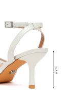 Kadın Beyaz Bilekten Tokalı Çiçek Nakışlı Arkası Açık İnce Topuklu Ayakkabı | Derimod