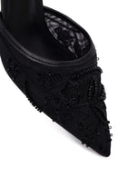 Kadın Siyah Bilekten Tokalı Çiçek Nakışlı Arkası Açık İnce Topuklu Ayakkabı | Derimod