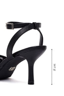 Kadın Siyah Bilekten Tokalı Çiçek Nakışlı Arkası Açık İnce Topuklu Ayakkabı | Derimod