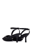 Kadın Siyah Bilekten Tokalı Çiçek Nakışlı Arkası Açık İnce Topuklu Ayakkabı | Derimod