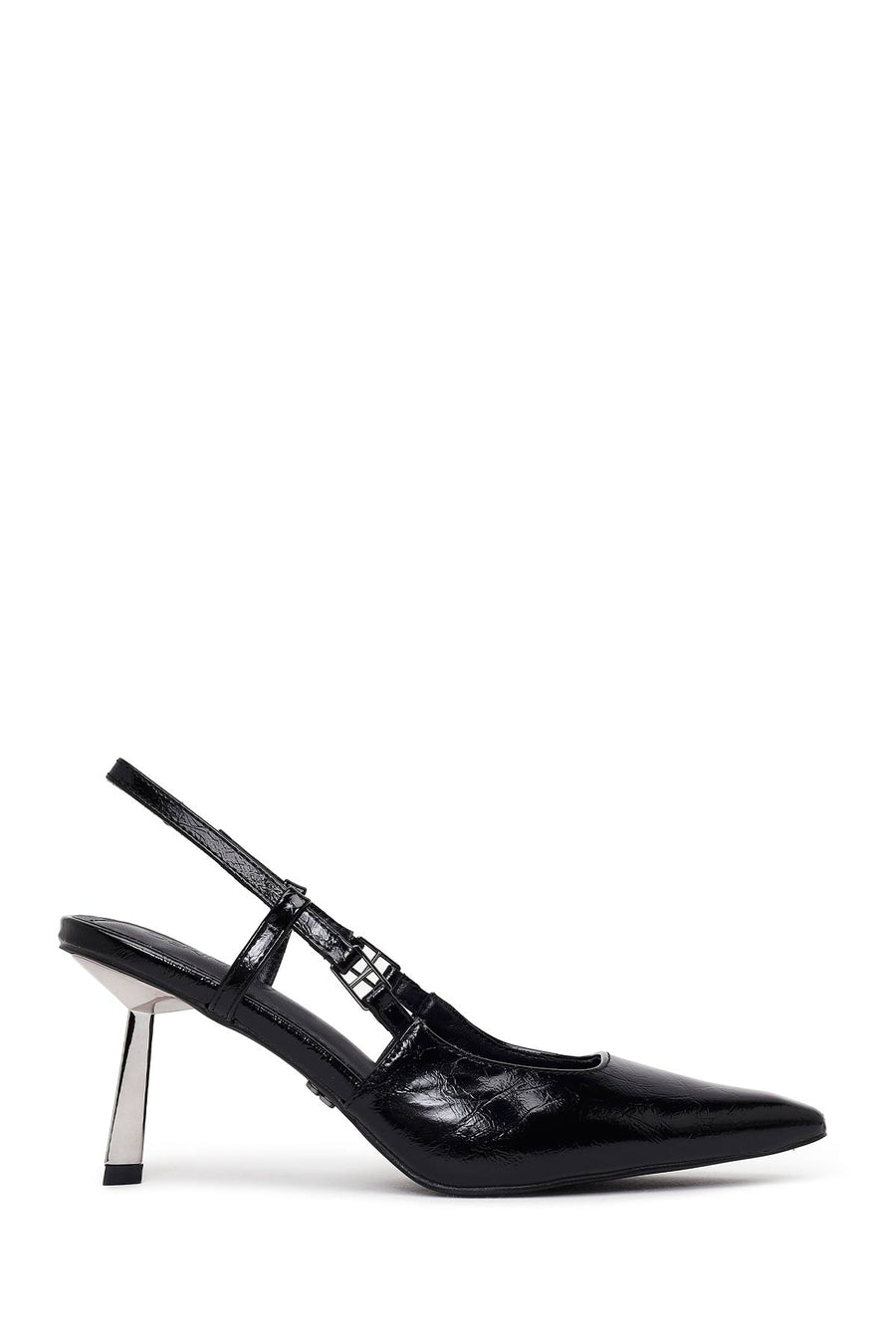 Women's Black Open Back Metallic Thin Heel Shoes 26PFE497232 | Derimod