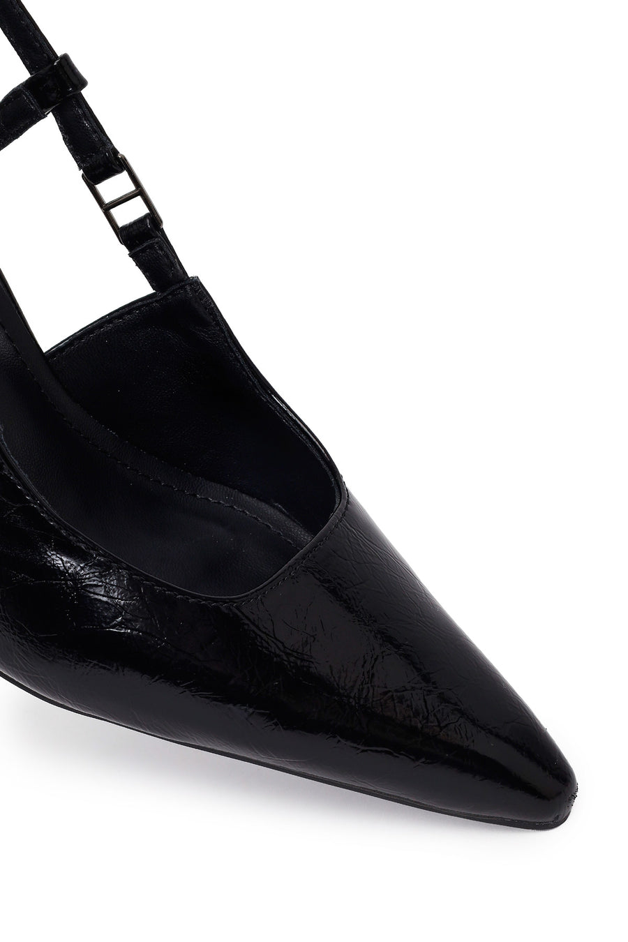 Women's Black Open Back Metallic Thin Heel Shoes