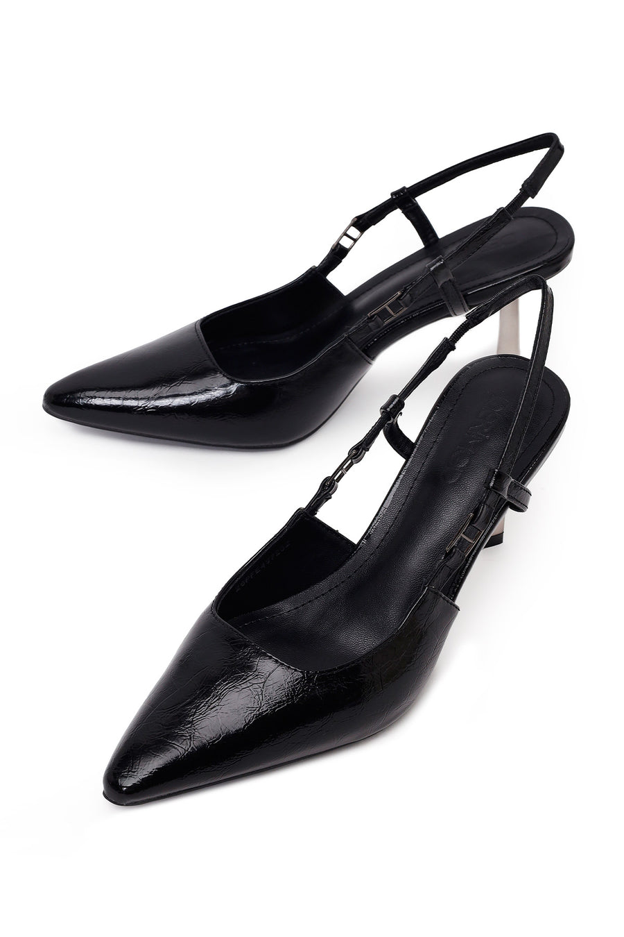 Women's Black Open Back Metallic Thin Heel Shoes