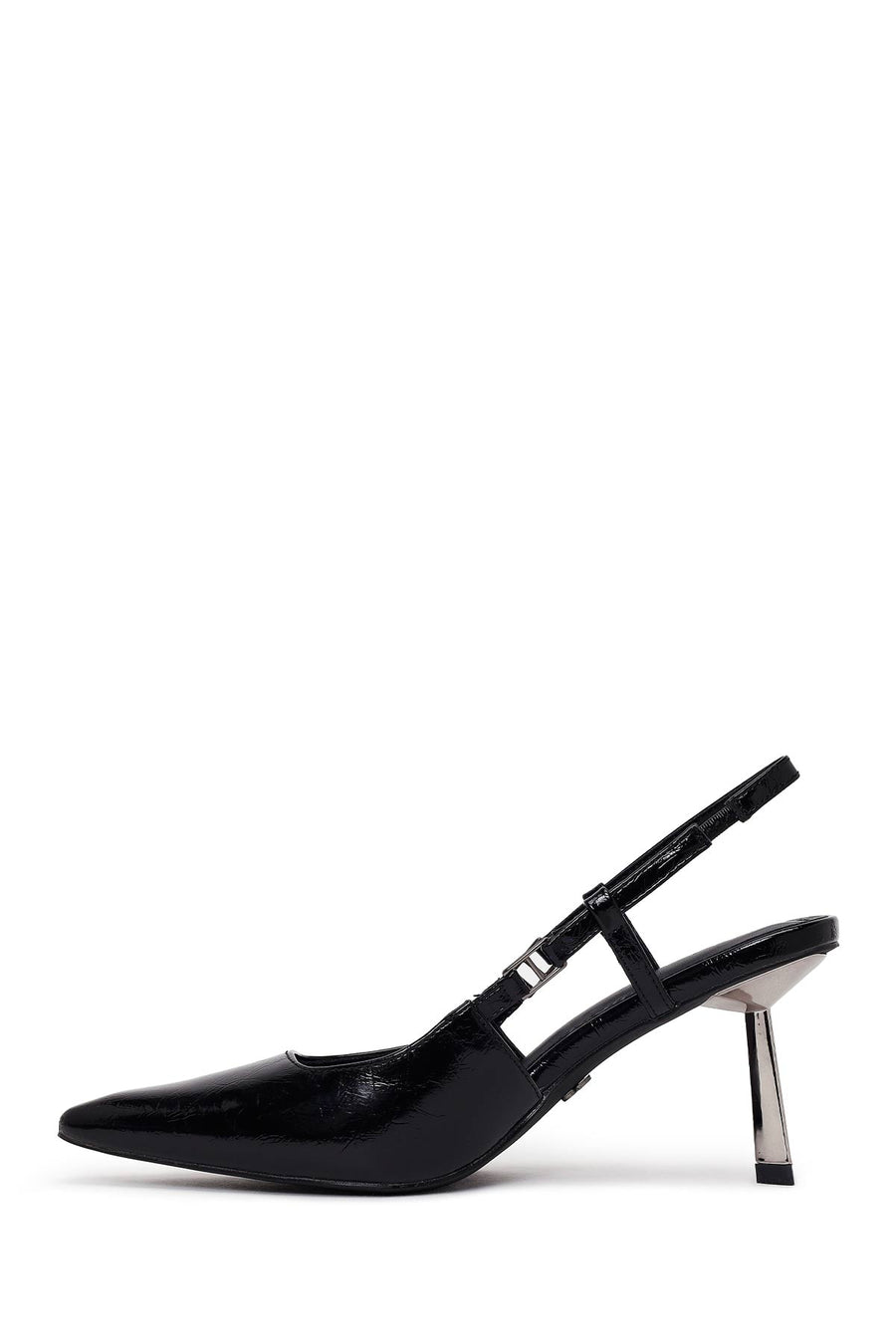 Women's Black Open Back Metallic Thin Heel Shoes