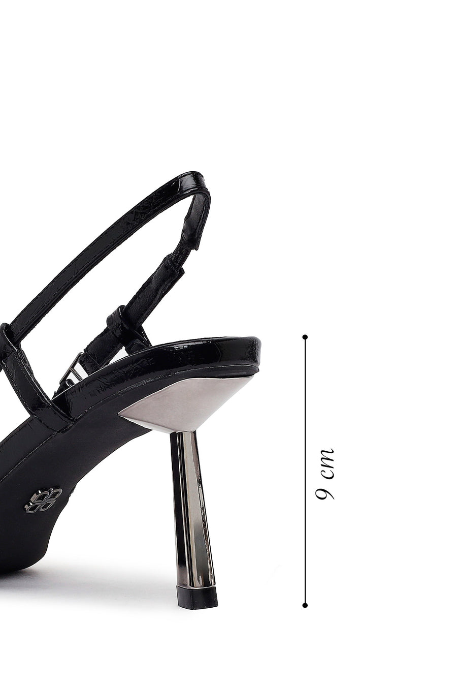 Women's Black Open Back Metallic Thin Heel Shoes