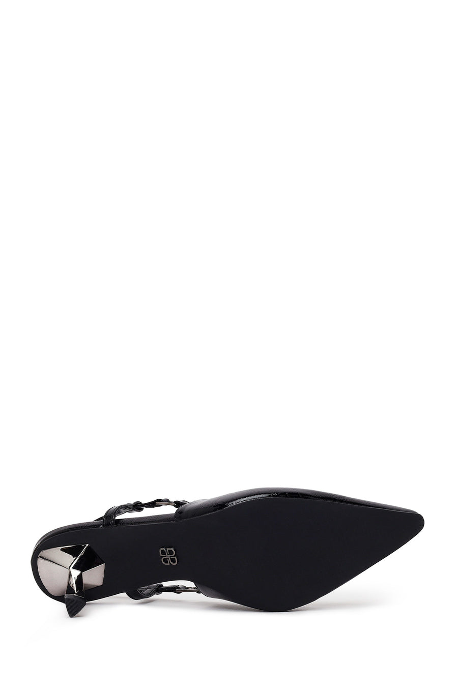 Women's Black Open Back Metallic Thin Heel Shoes