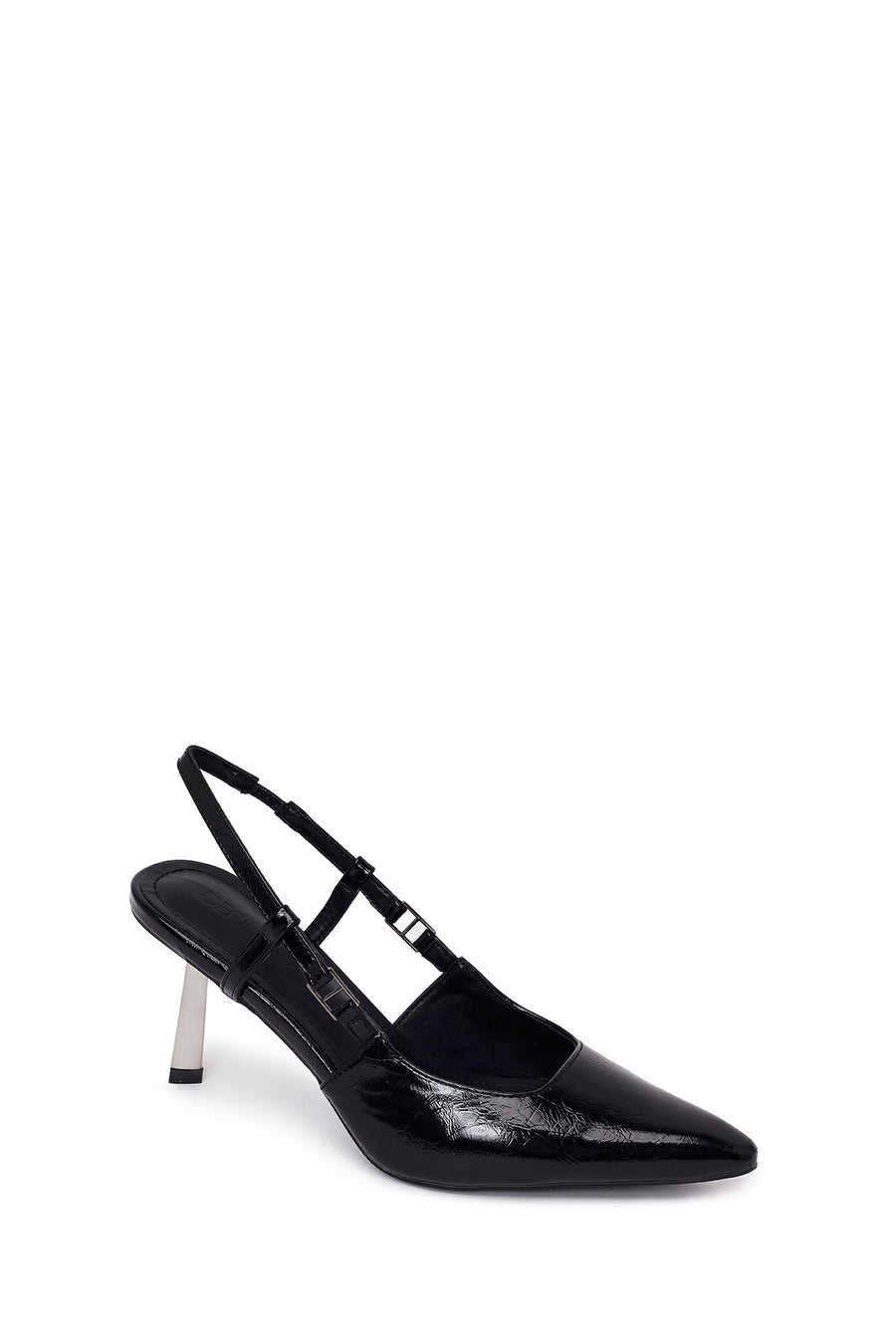 Women's Black Open Back Metallic Thin Heel Shoes