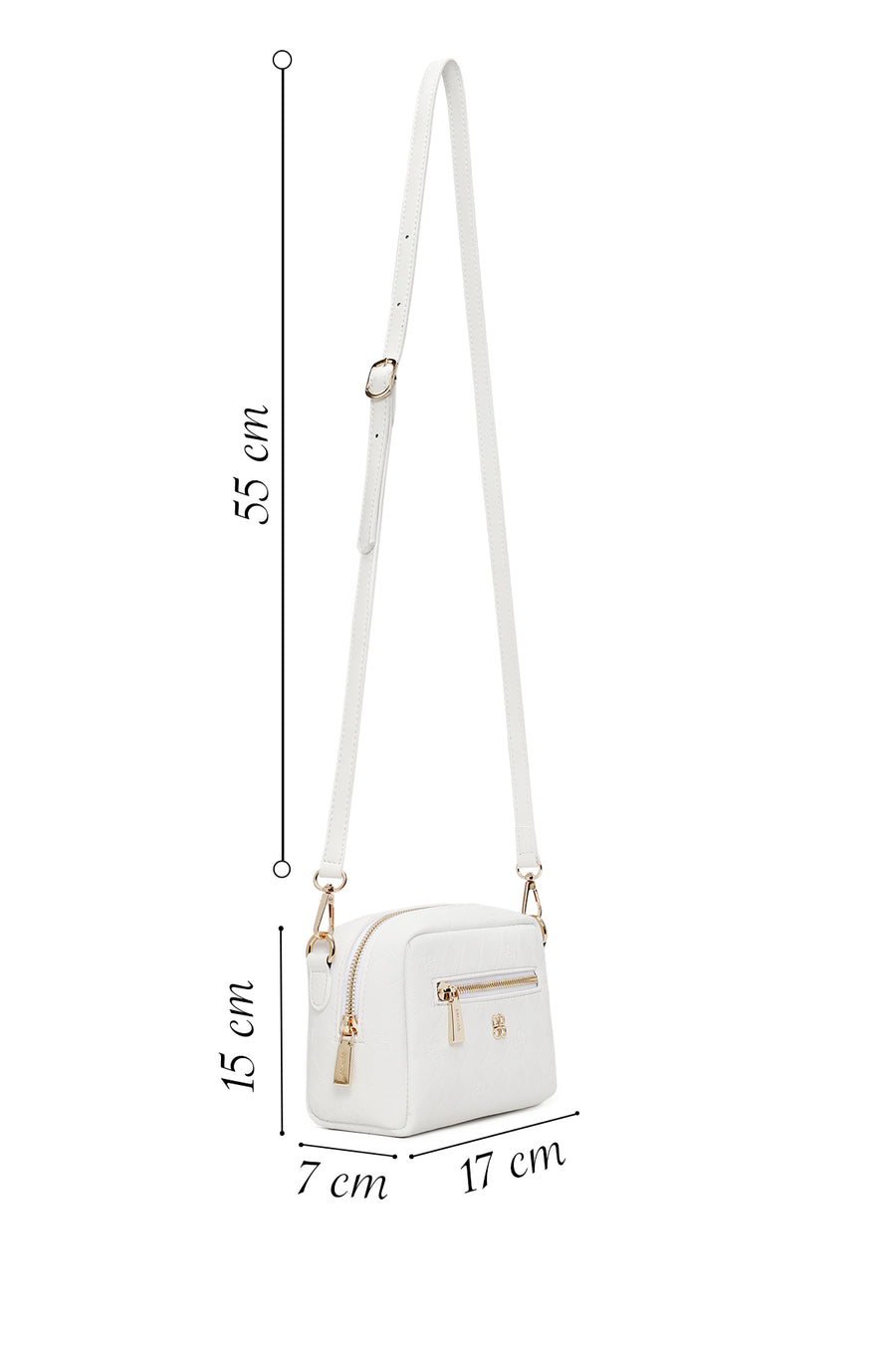 Woman White Long-Strap Printed Mini Crossbody Bag