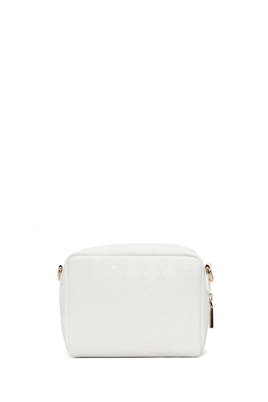 Woman White Long-Strap Printed Mini Crossbody Bag