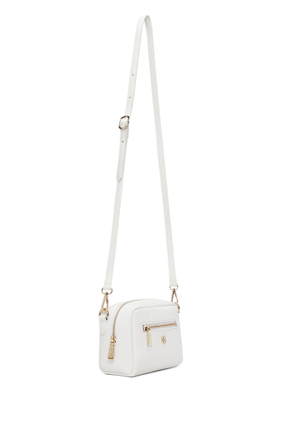 Woman White Long-Strap Printed Mini Crossbody Bag