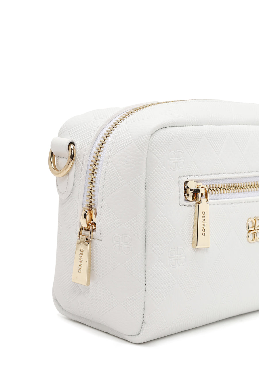 Woman White Long-Strap Printed Mini Crossbody Bag