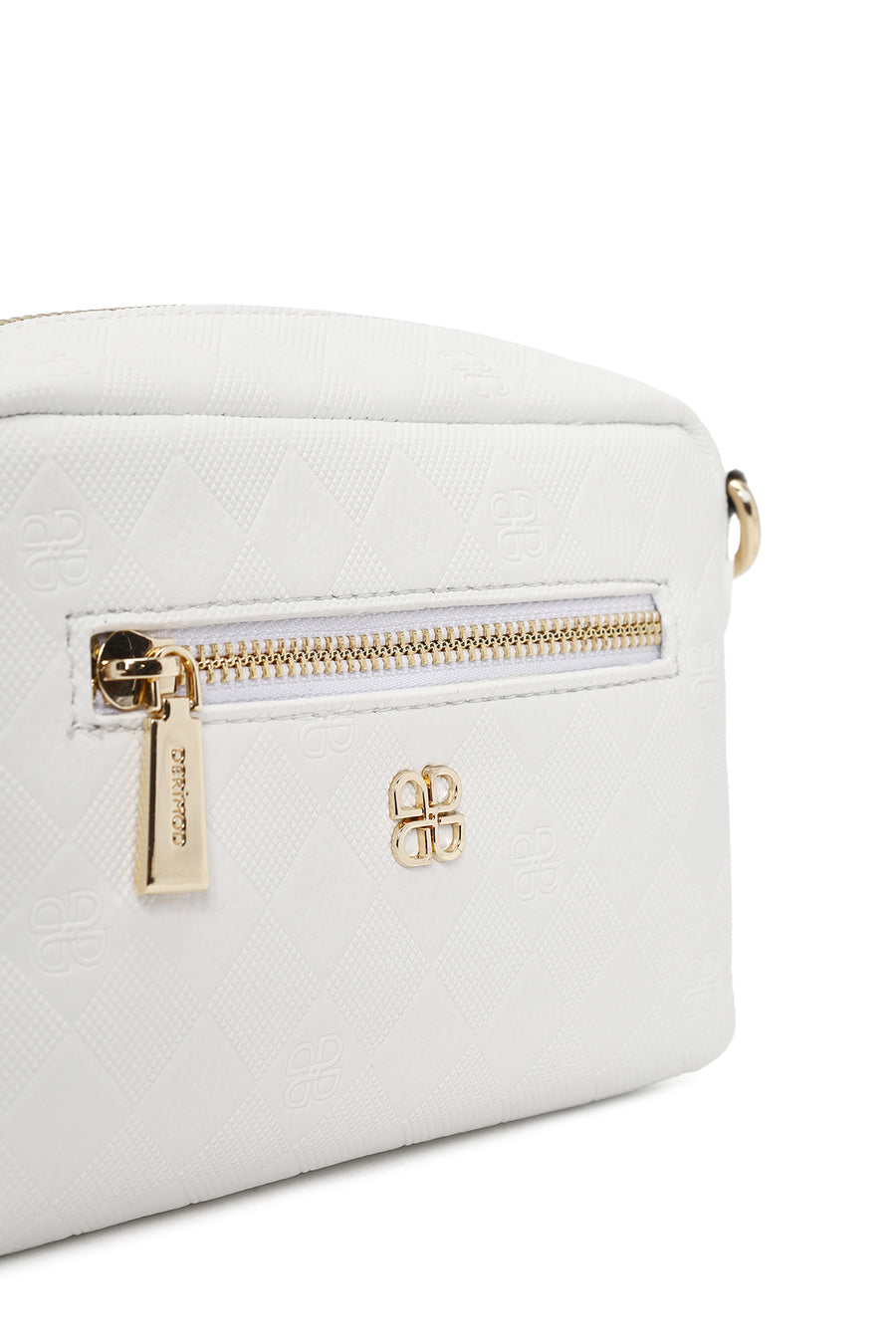 Woman White Long-Strap Printed Mini Crossbody Bag