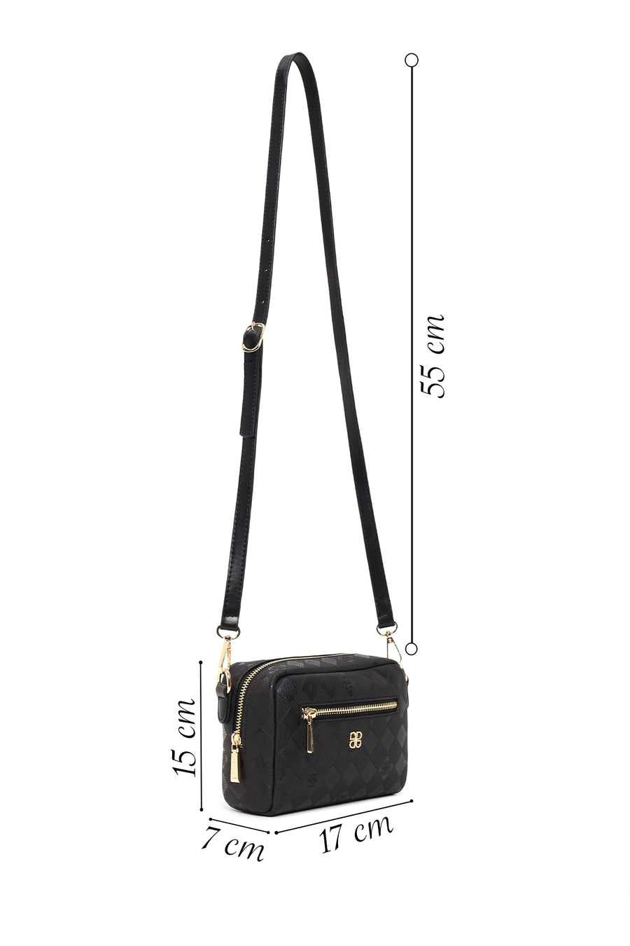 Women's Black Long Strap Printed Mini Crossbody Bag