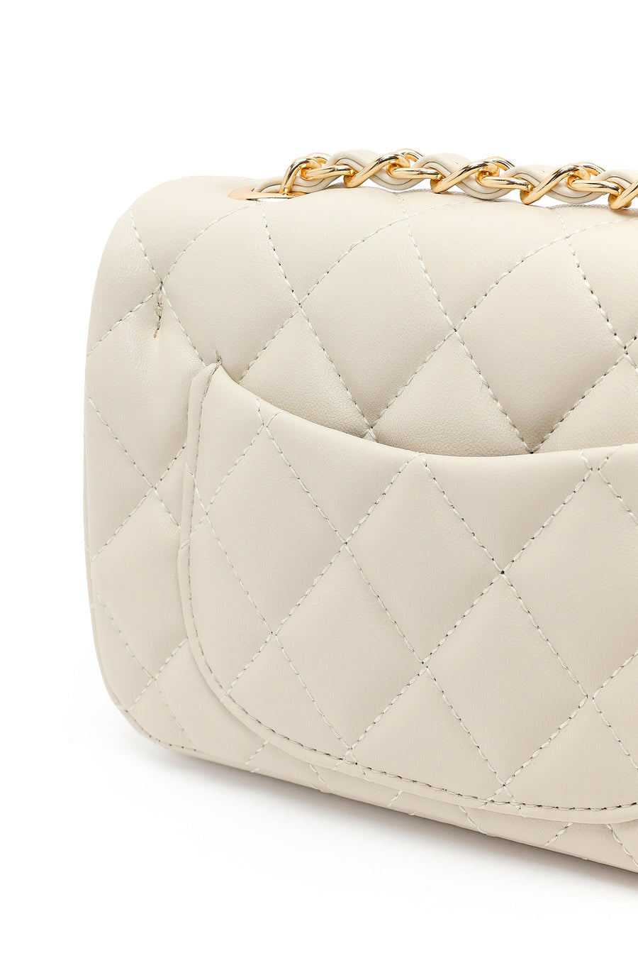 Women's Cream Chain Strap Mini Quilted Crossbody Bag