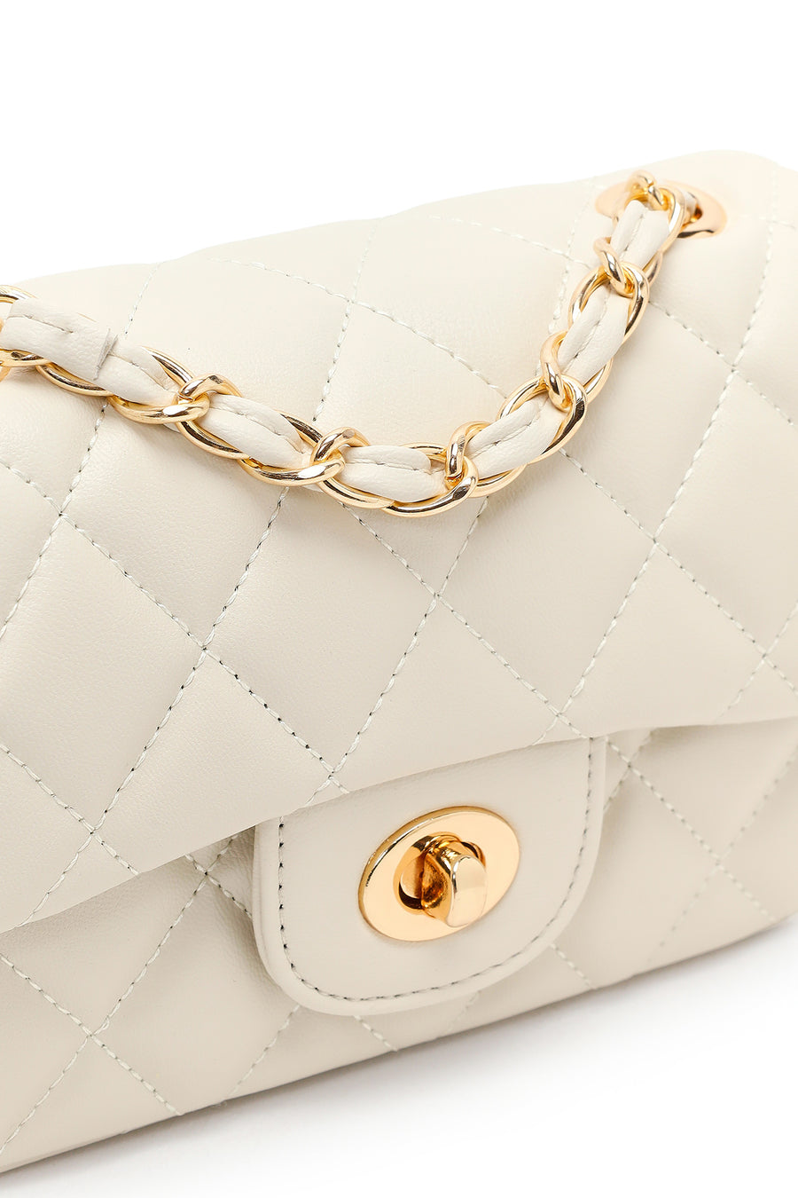 Women's Cream Chain Strap Mini Quilted Crossbody Bag
