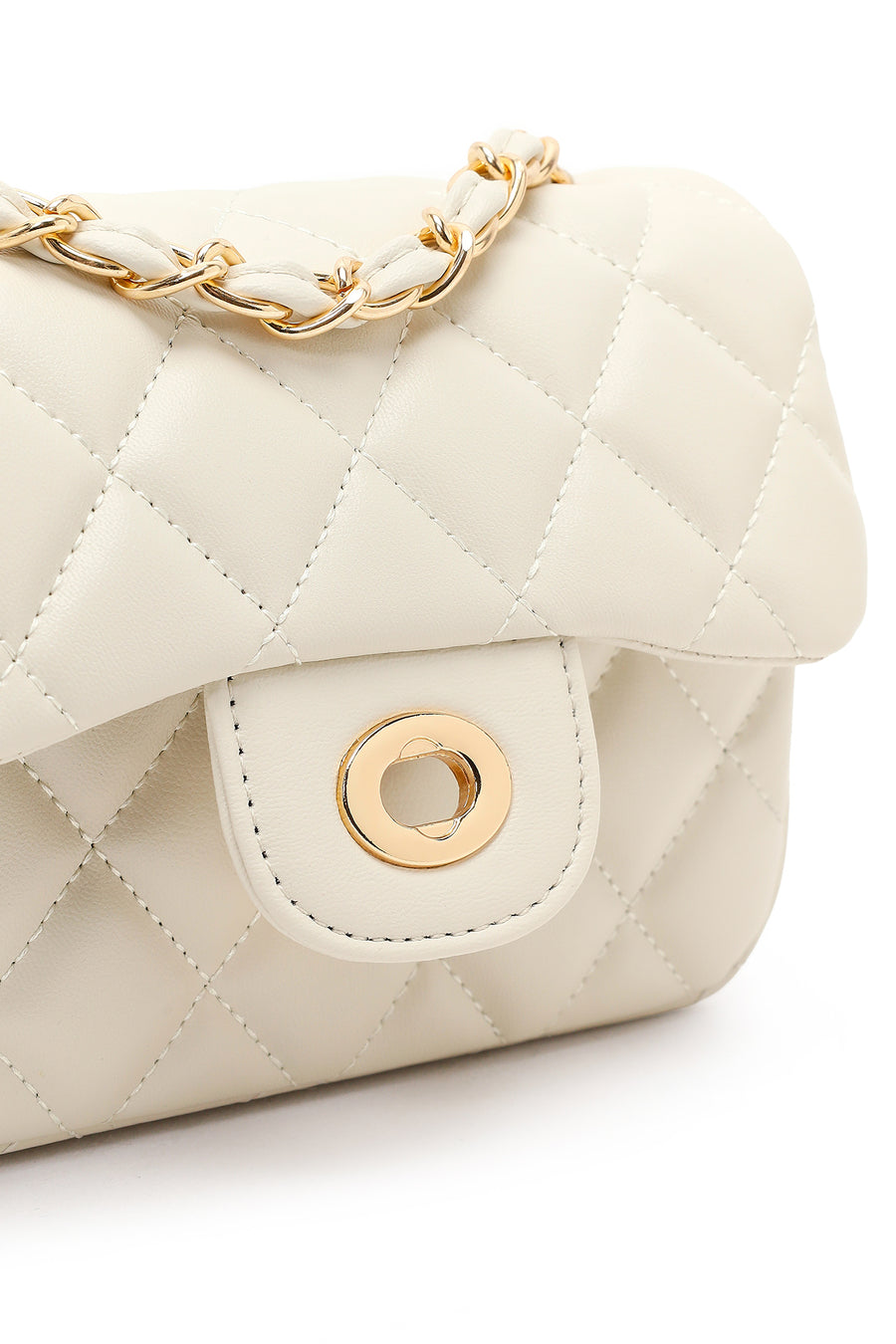 Women's Cream Chain Strap Mini Quilted Crossbody Bag
