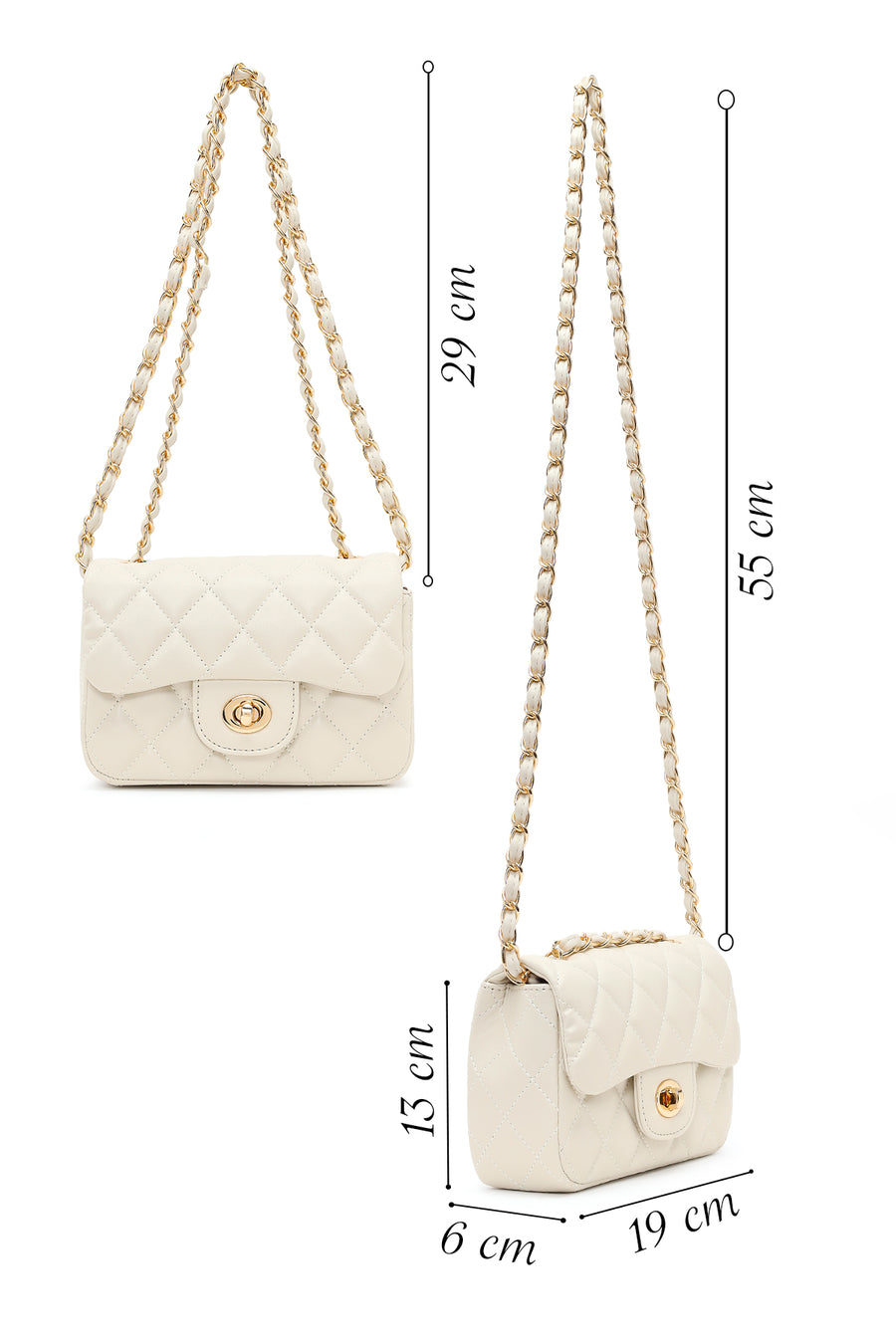 Women's Cream Chain Strap Mini Quilted Crossbody Bag