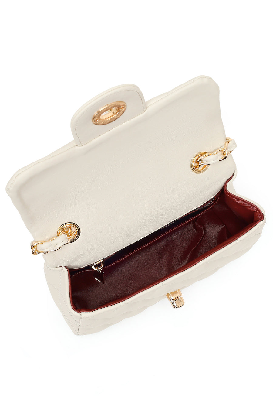 Women's Cream Chain Strap Mini Quilted Crossbody Bag