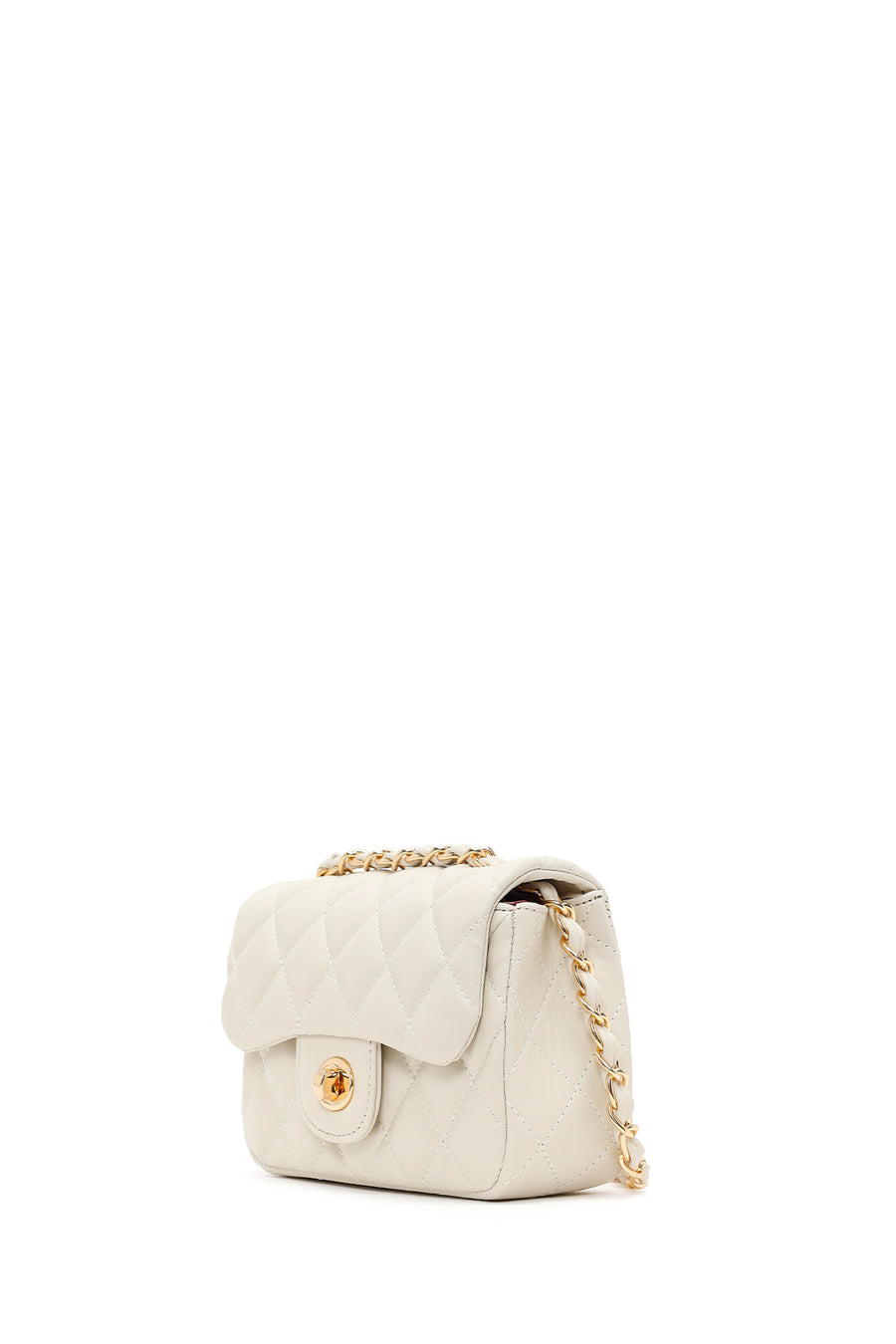 Women's Cream Chain Strap Mini Quilted Crossbody Bag