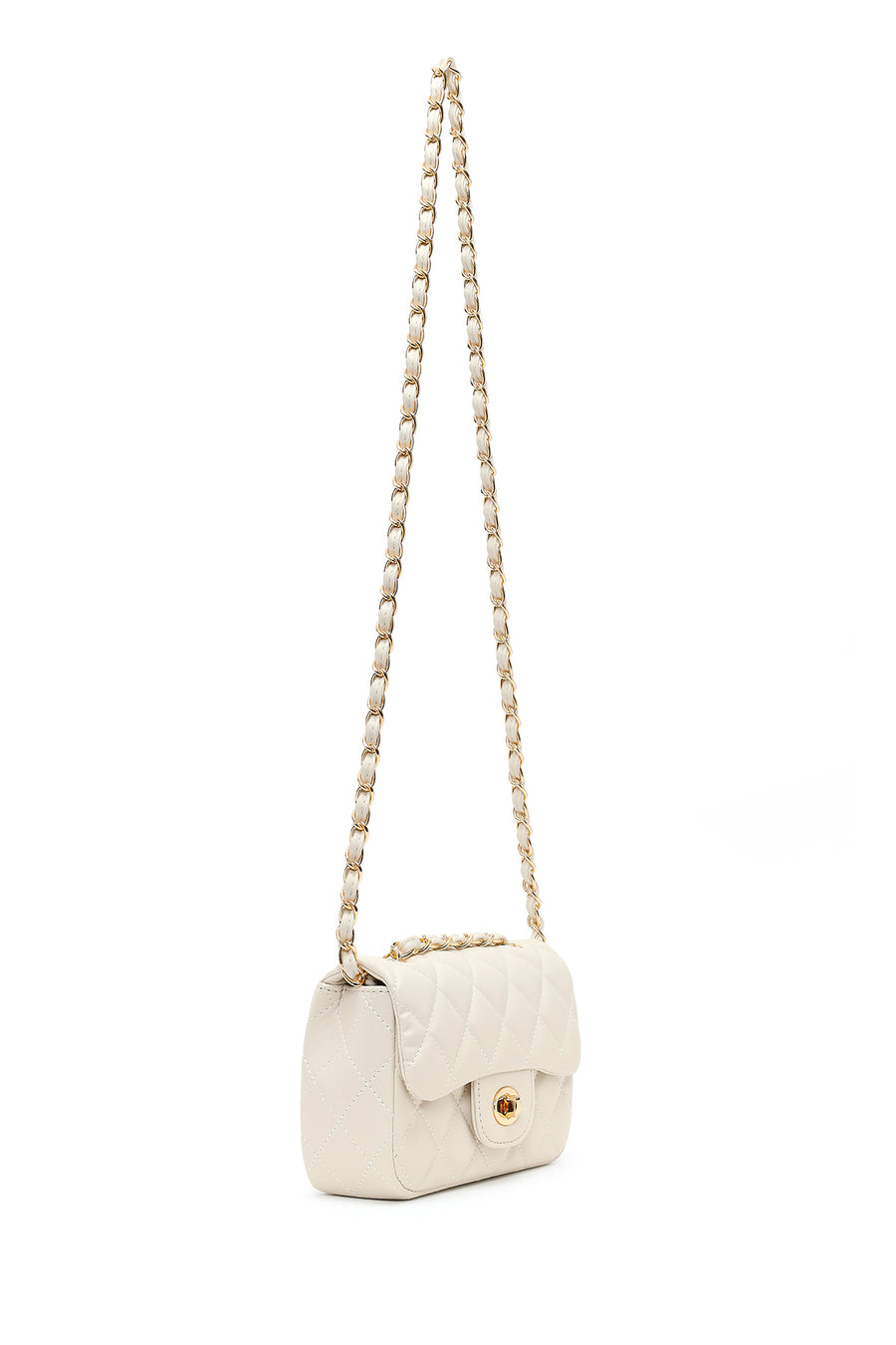 Women's Cream Chain Strap Mini Quilted Crossbody Bag