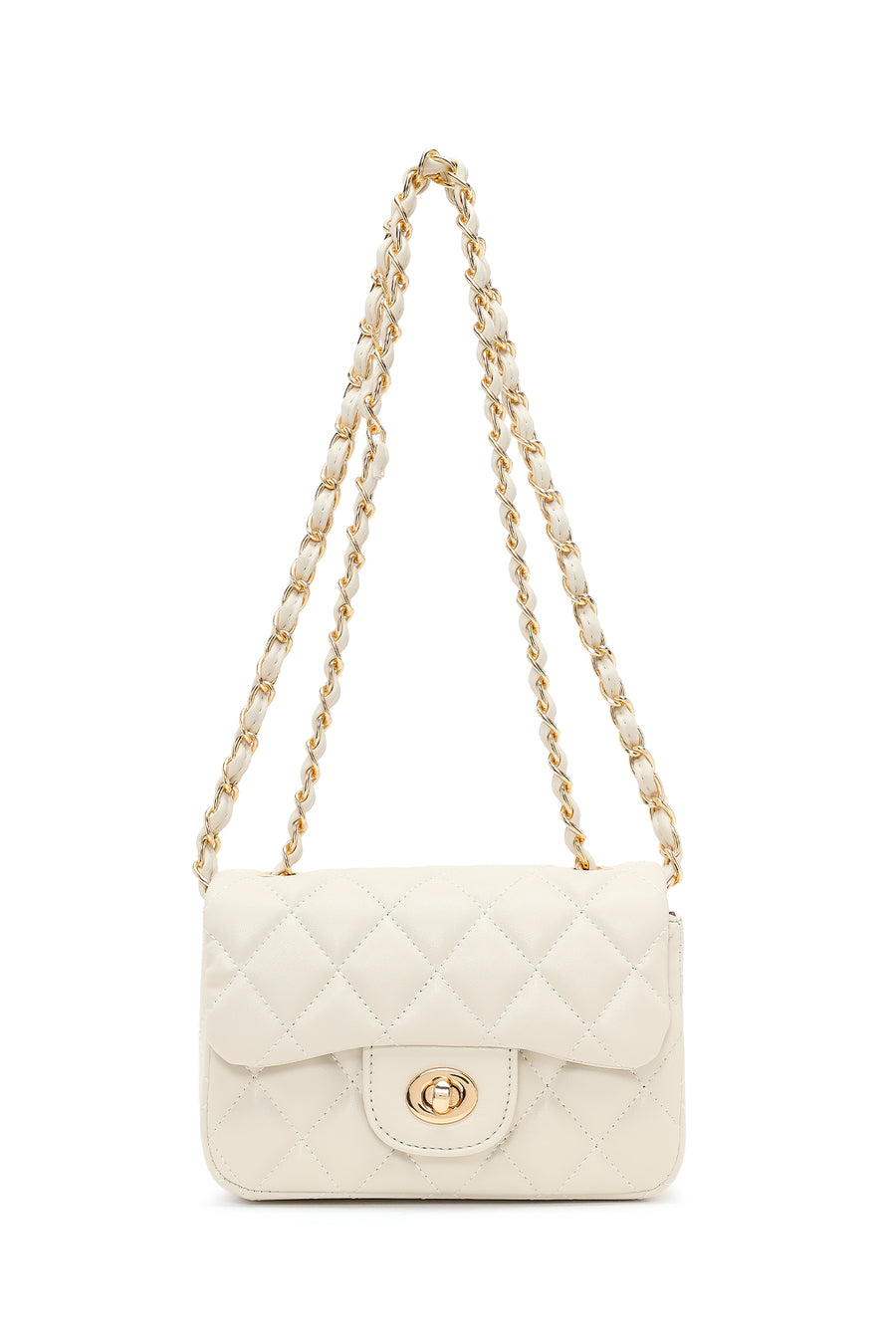 Women's Cream Chain Strap Mini Quilted Crossbody Bag