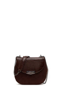Woman Brown Long-Strap Croc-Patterned Shoulder Bag | Derimod