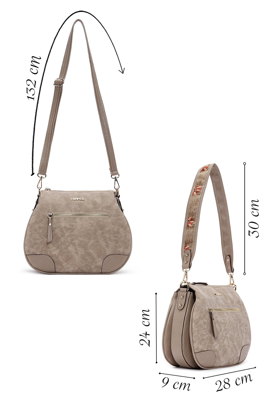 Women's Beige Long Strap Nubuck Crossbody Bag